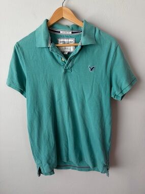 VTG Fit American Eagle Outfitters Teal Green Polo Shirt Live Your Life Mens